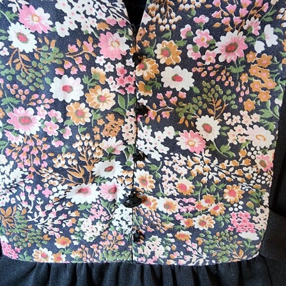 Vtg 70's Unbranded Women's Cap Sleeve Collared Ruffle Hem Dress Cottagecore Sz 7 - Picture 3 of 16